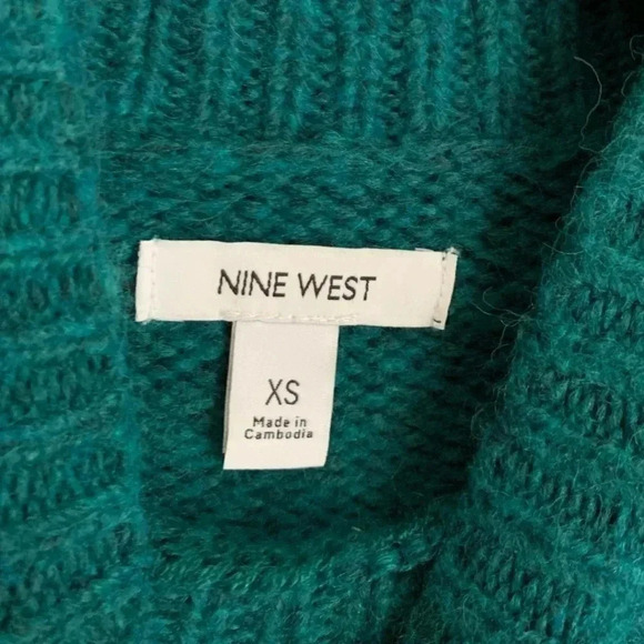 Nine West Teal Cable Knit Pullover Sweater Size XS Oversized Mock Turtle Neck - Picture 5 of 6